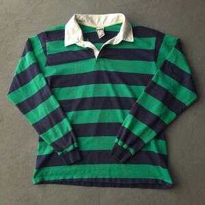 Vintage 80s Campus Green Navy Striped Rugby Shirt XL Made in USA
